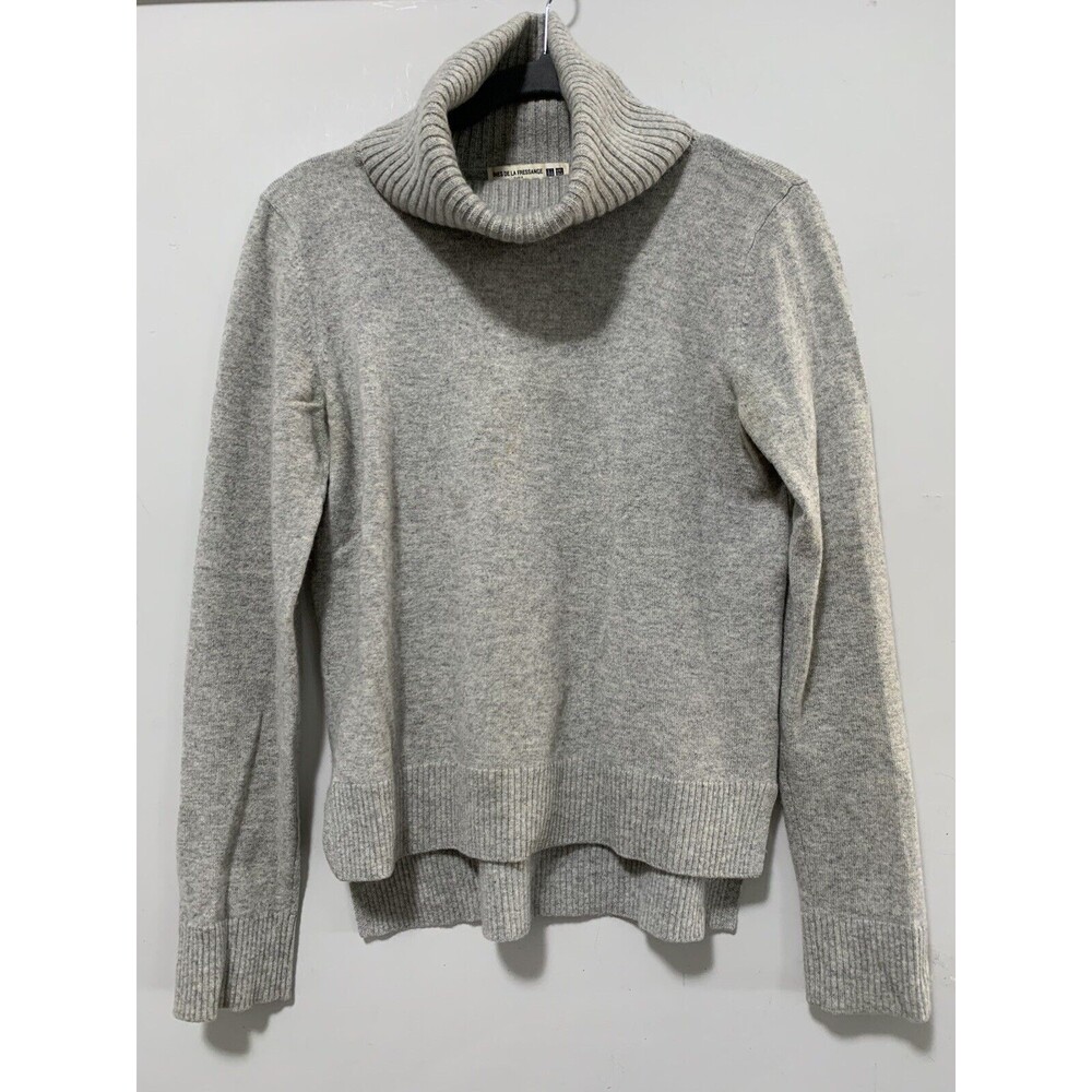 Ines De La Fressange Womens Medium Uniqlo Sweater Gray 100% Cashmere Turtleneck